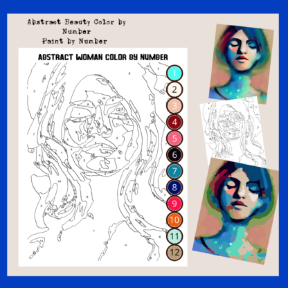 Blue Abstract Women, Abstract Beauty, PBN, Paint by Number, Color by Number, Digital Color, Digital Paint by Number, iPad Color by Number, PDF PNG - Image 4