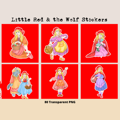 Little Red, Big Bad Wolf, Colored Stickers, Sticker Bundle , Stickers for Silhouette, Riding Hood Sticker, Big Bad Wolf Stickers, Cricut Cut - Image 3