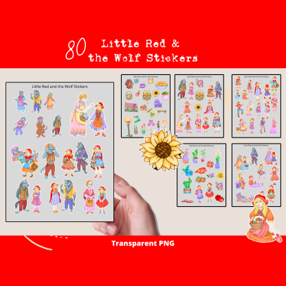Little Red, Big Bad Wolf, Colored Stickers, Sticker Bundle , Stickers for Silhouette, Riding Hood Sticker, Big Bad Wolf Stickers, Cricut Cut - Image 2