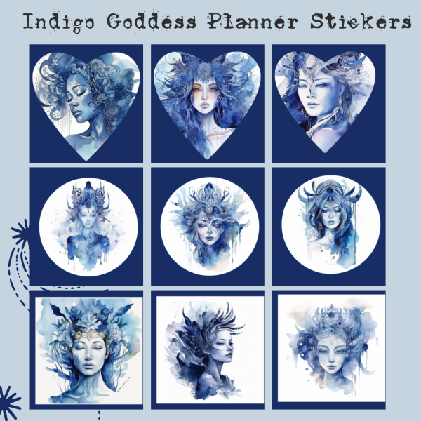 Indigo Goddess Digital Planner Stickers, Print, and Cut Stickers, Spiritual Stickers, 80+ Stickers, PNG and Transparent PNG Sticker Sheet, Digital Stickers, Digital Planner Stickers - Image 4