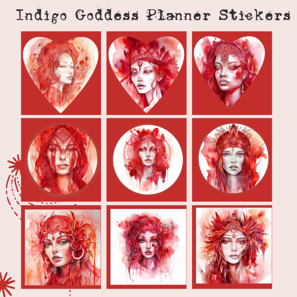Crimson Goddess Digital Planner Stickers, Print, and Cut Stickers, Spiritual Stickers, 80+ Stickers, PNG and Transparent PNG Sticker Sheet, Digital Stickers, Digital Planner Stickers, Red - Image 4
