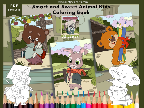 PRINTABLE COLORING Smart and Sweet Animal Kids – Coloring Book - 30 Coloring Pages - Image 5