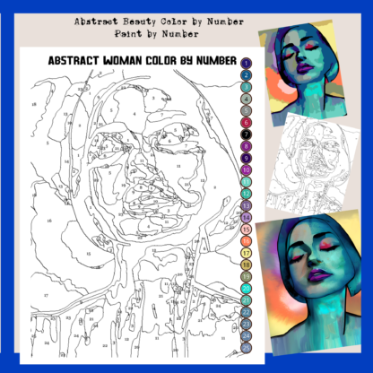 Blue Abstract Women, Abstract Beauty, PBN, Paint by Number, Color by Number, Digital Color, Digital Paint by Number, iPad Color by Number, PDF PNG - Image 5