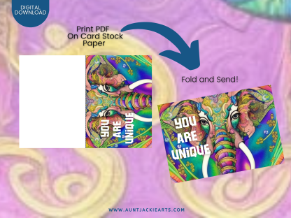 PRINTABLE GREETING Cards - Elephant Psychedelic Positivity 4 Designs | - Kindness Greeting Card - Colored, Grayscale - 5 x7 - Image 8