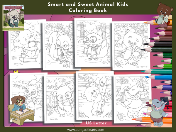 PRINTABLE COLORING Smart and Sweet Animal Kids – Coloring Book - 30 Coloring Pages - Image 4