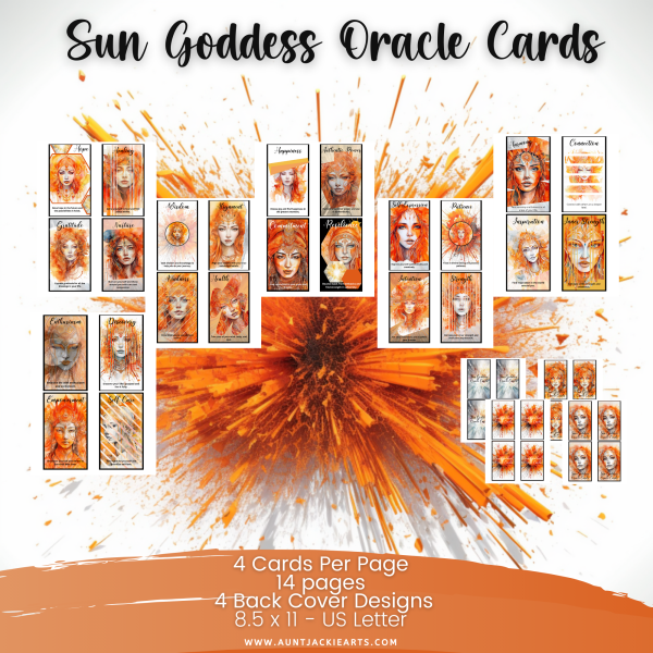 PRINTABLE CARD Deck, Spiritual Women, Orange, Goddess, Oracle Cards, Tarot Size, 2.75 x 4.75, Letter, Digital Download, 40 Cards, Watercolor - Image 5