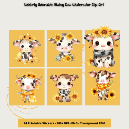 Udderly Adorable Clip Art Set of 24, Cute Cow PNG, SVG and Sublimation Design, Instant Download with Commercial Use License, Transparent PNG - Image 3