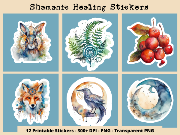 Shamanic Healing Stickers, Set 1, Print and Cut Stickers, Shaman Stickers, Shamanic Tools, Self Care Stickers, Cute Sticker Sheet, Positive Sticker - Image 2