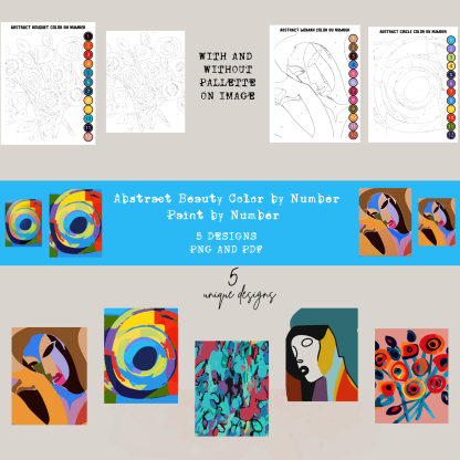 Abstract Beauty, Abstract Women, PBN, Paint by Number, Color by Number, Digital Color, Digital Paint by Number,iPad Color by Number, PDF PNG