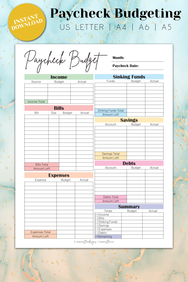 paycheck budget printable