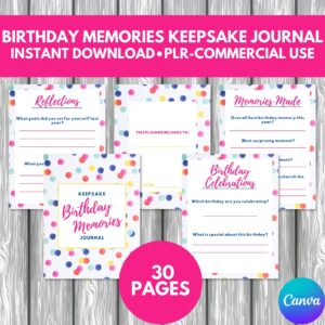 PLR Birthday Memories Keepsake Journal 30 pages
