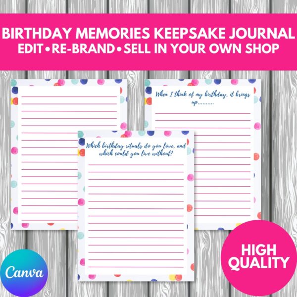 PLR Birthday Memories Keepsake Journal high quality 300 dpi