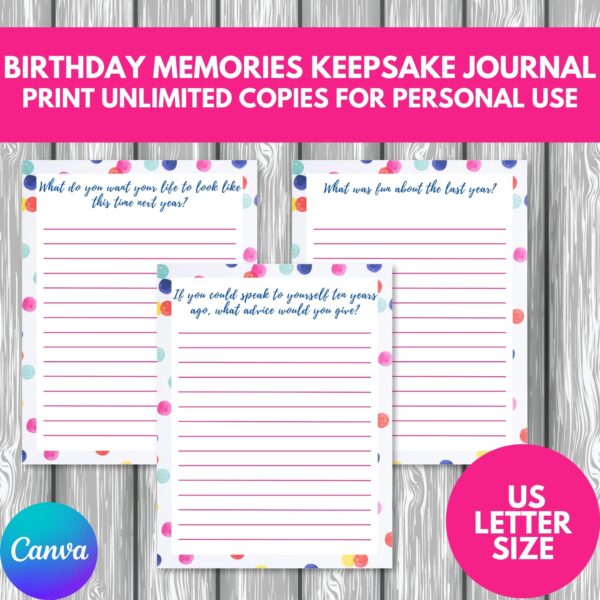 PLR Birthday Memories Keepsake Journal us letter size