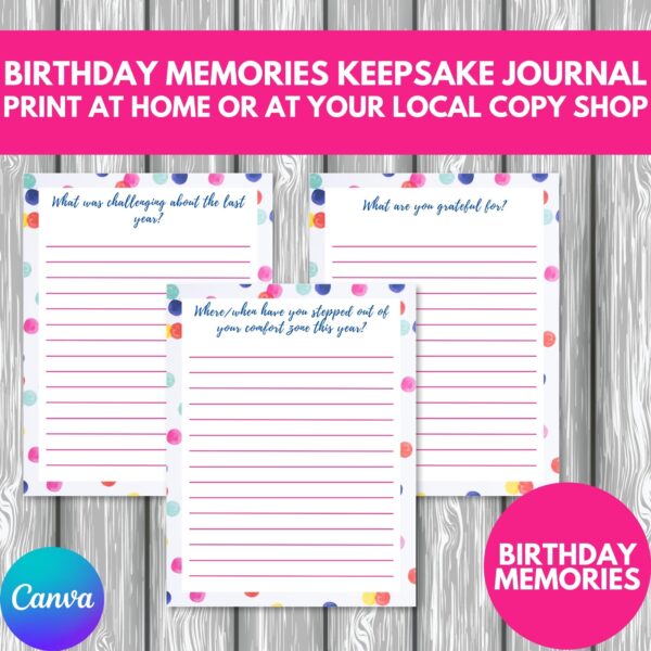 PLR Birthday Memories Keepsake Journal birthday memories