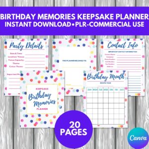 PLR Birthday Memories Keepsake Planner 20 pages