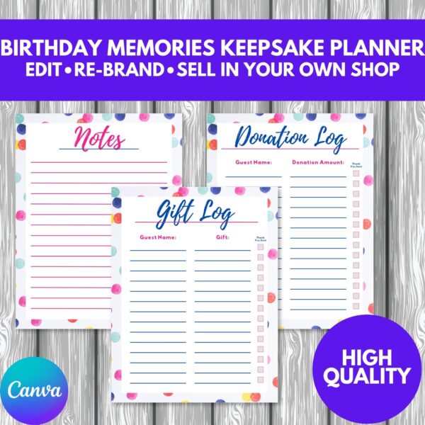 PLR Birthday Memories Keepsake Planner high quality 300 dpi