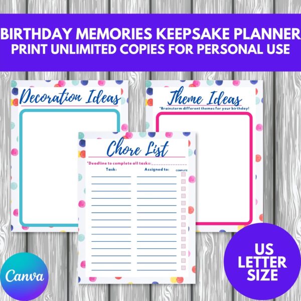 PLR Birthday Memories Keepsake Planner us letter size