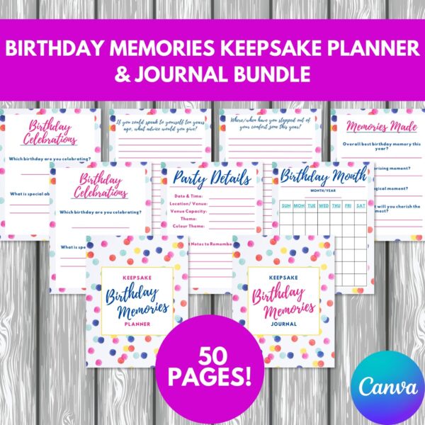 PLR Birthday Memories Keepsake Planner and Journal Bundle 50 pages