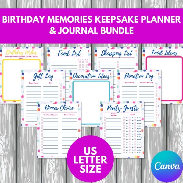 PLR Birthday Memories Keepsake Planner and Journal Bundle US Letter size