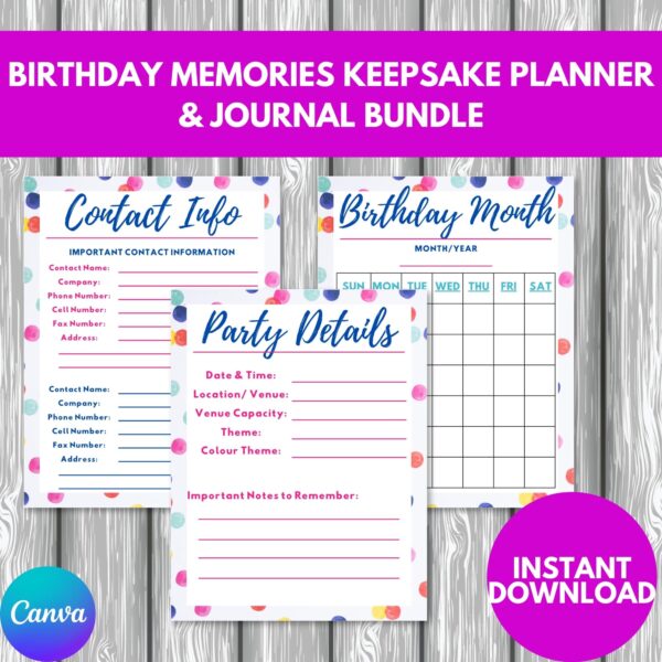 PLR Birthday Memories Keepsake Planner and Journal Bundle instant download