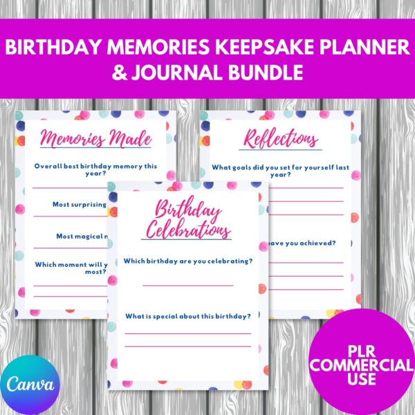 PLR Birthday Memories Keepsake Planner and Journal Bundle commercial use