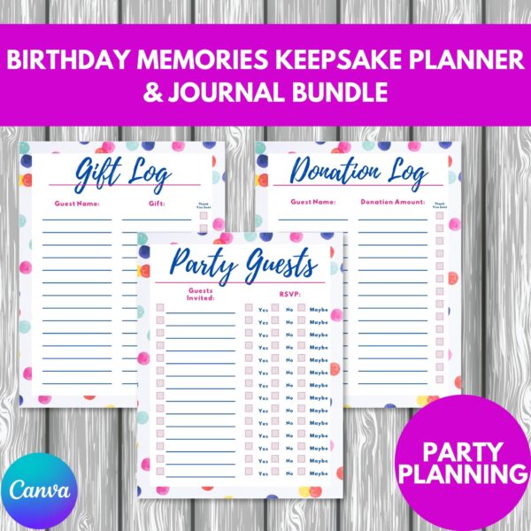 PLR Birthday Memories Keepsake Planner and Journal Bundle party planning