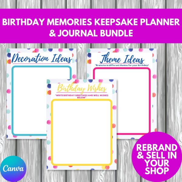 PLR Birthday Memories Keepsake Planner and Journal Bundle edit and sell in your shop