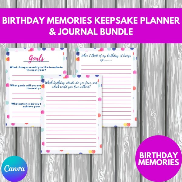 PLR Birthday Memories Keepsake Planner and Journal Bundle- birthday memories
