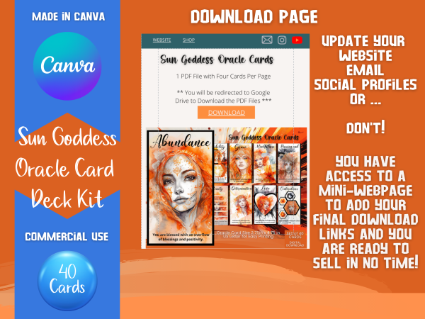 Canva Template, Canva PLR Card, Oracle CARD Deck Kit, 40 Tarot Sized Card, Etsy Listing Template, Orange,Wisdom Oracle Cards, Commercial Use - Image 6