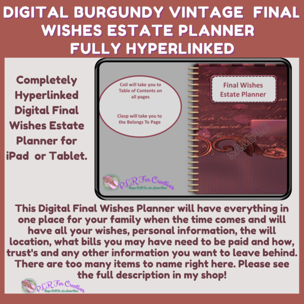 Digital Burgundy Vintage Final Wishes Estate Planner