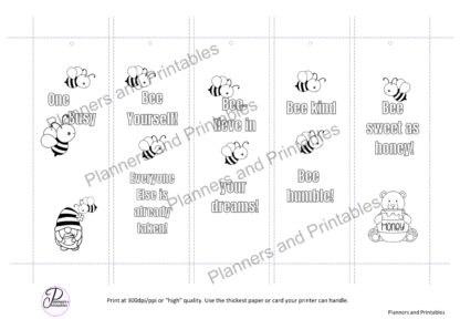 Set of 10 Bee Positive affirmation Printable Bookmarks to colour home printable PDF instant download - Image 2