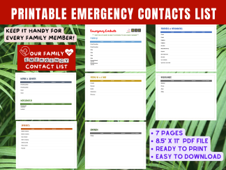 Printable Emergency Contacts List for Family Members and Caregivers