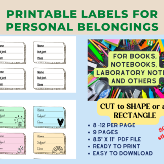 Printable Labels for Personal Belongings