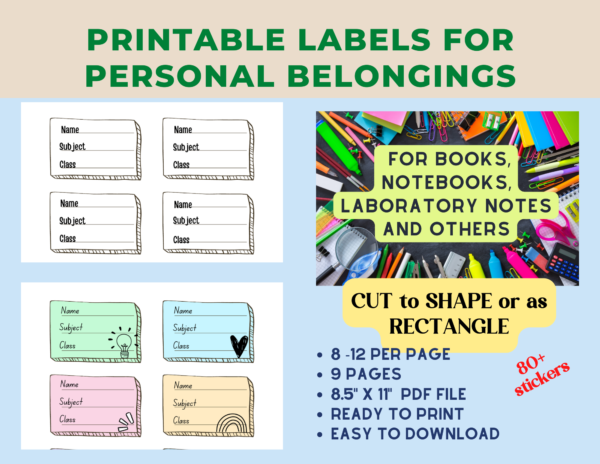 Printable Labels for Personal Belongings