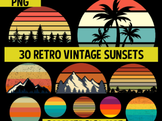 Retro Sunset Clipart 30 Pack Bundle #1