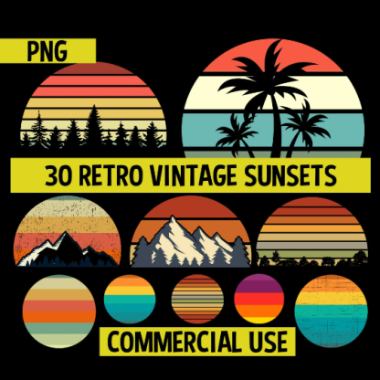 Retro Sunset Clipart 30 Pack Bundle #1