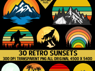 Retro Sunset Clipart 30 Pack Bundle #3