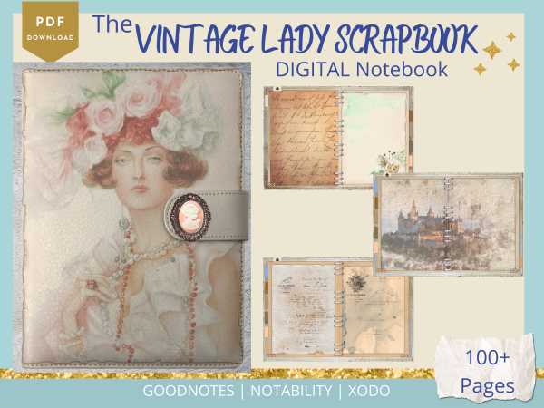 Vintage Ladies DIGITAL NOTEBOOK, Goodnotes, Notability, Xodo, iPad Notebook, Digital Scrapbooks, 6 Sections, Vintage Scrapbook, Vintage Notebook