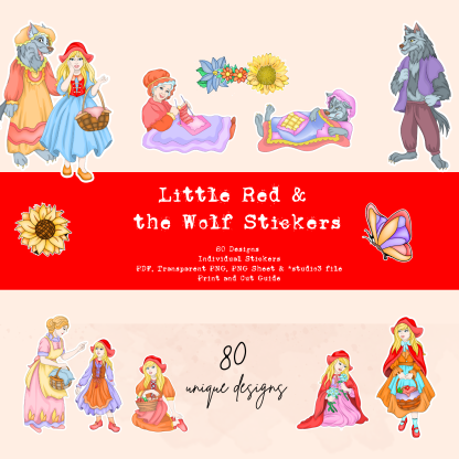 Little Red, Big Bad Wolf, Colored Stickers, Sticker Bundle , Stickers for Silhouette, Riding Hood Sticker, Big Bad Wolf Stickers, Cricut Cut