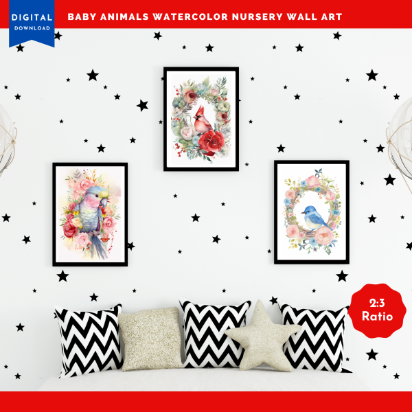 Printable Nursery WALL ART, Baby Animal Wall Art,Set of 3 Wall Art, Digital Wall Art Printable, Birds - Image 8