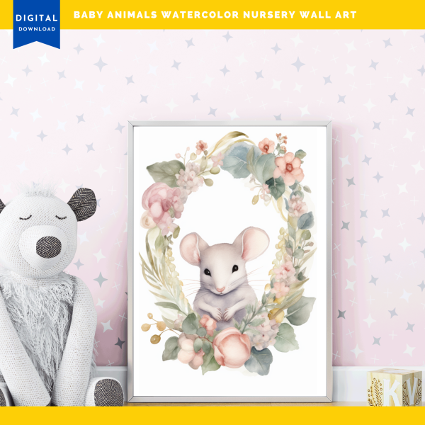 Printable Nursery WALL ART, Baby Animal Wall Art,Set of 3 Wall Art, Digital Wall Art Printable, Elephant, Mouse, and Owl - Image 9