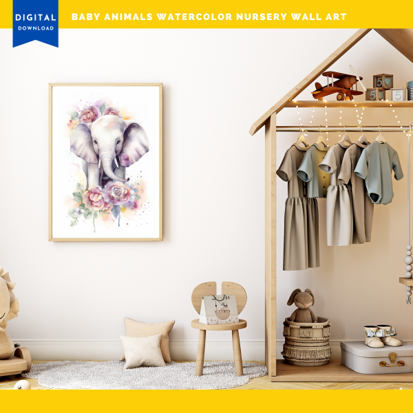 Printable Nursery WALL ART, Baby Animal Wall Art,Set of 3 Wall Art, Digital Wall Art Printable, Elephant, Mouse, and Owl - Image 7