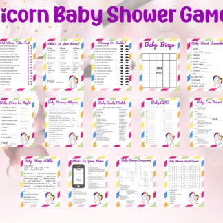 Unicorn Baby Shower Games Bundle