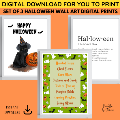 Set of 3 Halloween Wall Art Digital Prints | Funny Definition | Happy Halloween | Favorites | Ghosts | Pumpkin