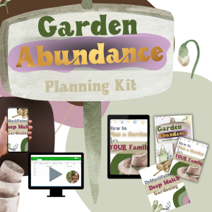 garden planning kit images with seedlings and water cans, outdoor festive lights and showing the printables, videos, charts, and airtable resources that come with this garden planning kit undated.