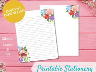 Printable Stationery Forest Floral Deer- Printable Note Paper, Printable Paper, Letter Writing Paper, Digital Letter Paper, Digital Download