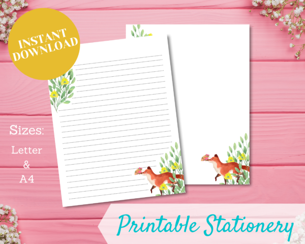 printable stationery forest fox