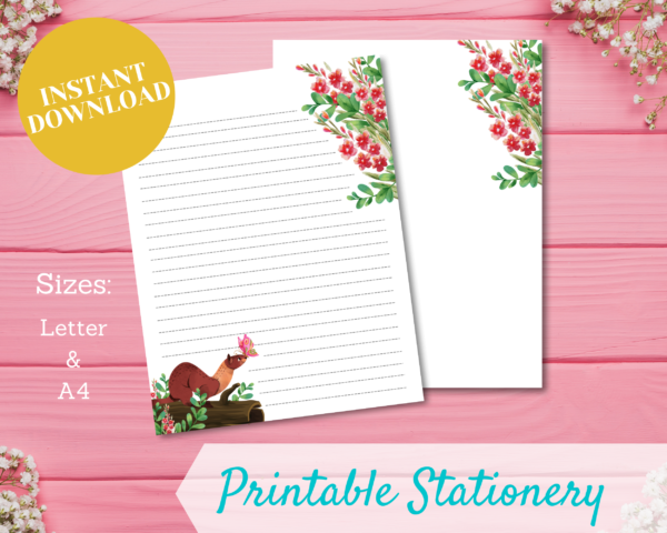 printable stationery forest weasel