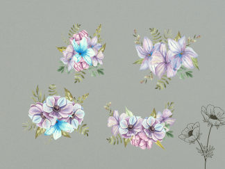 4 spring flower bouquets perfect for bridal showers, wedding invitations, home decor, posters, postcards, art class, and office decor