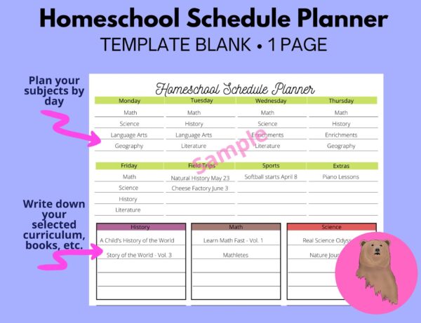 Sample of schedule planner